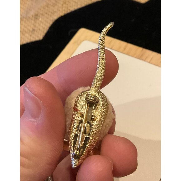 Vintage Mouse Brooch With Faux Fur & Rhinestone Accents - Picture 8 of 12